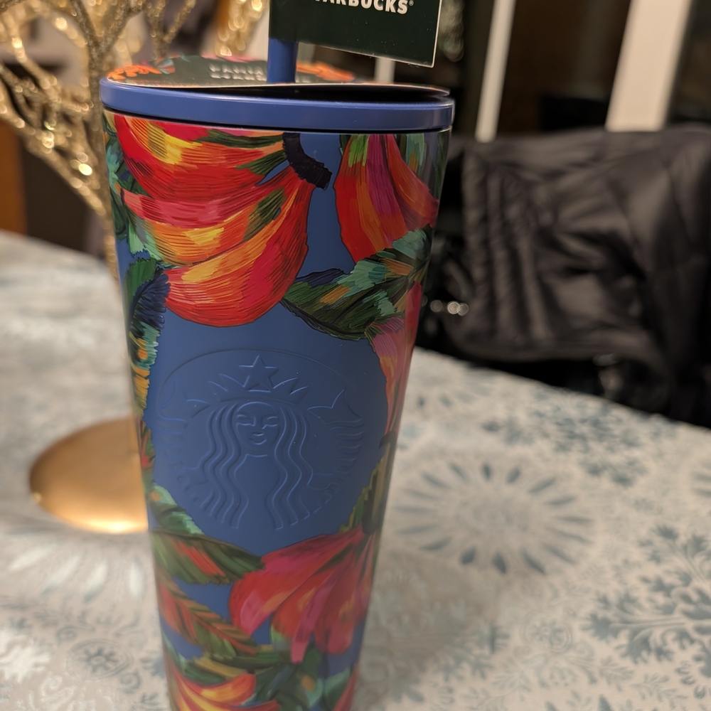 Starbucks Tropical Floral Tumbler - Blue and Red